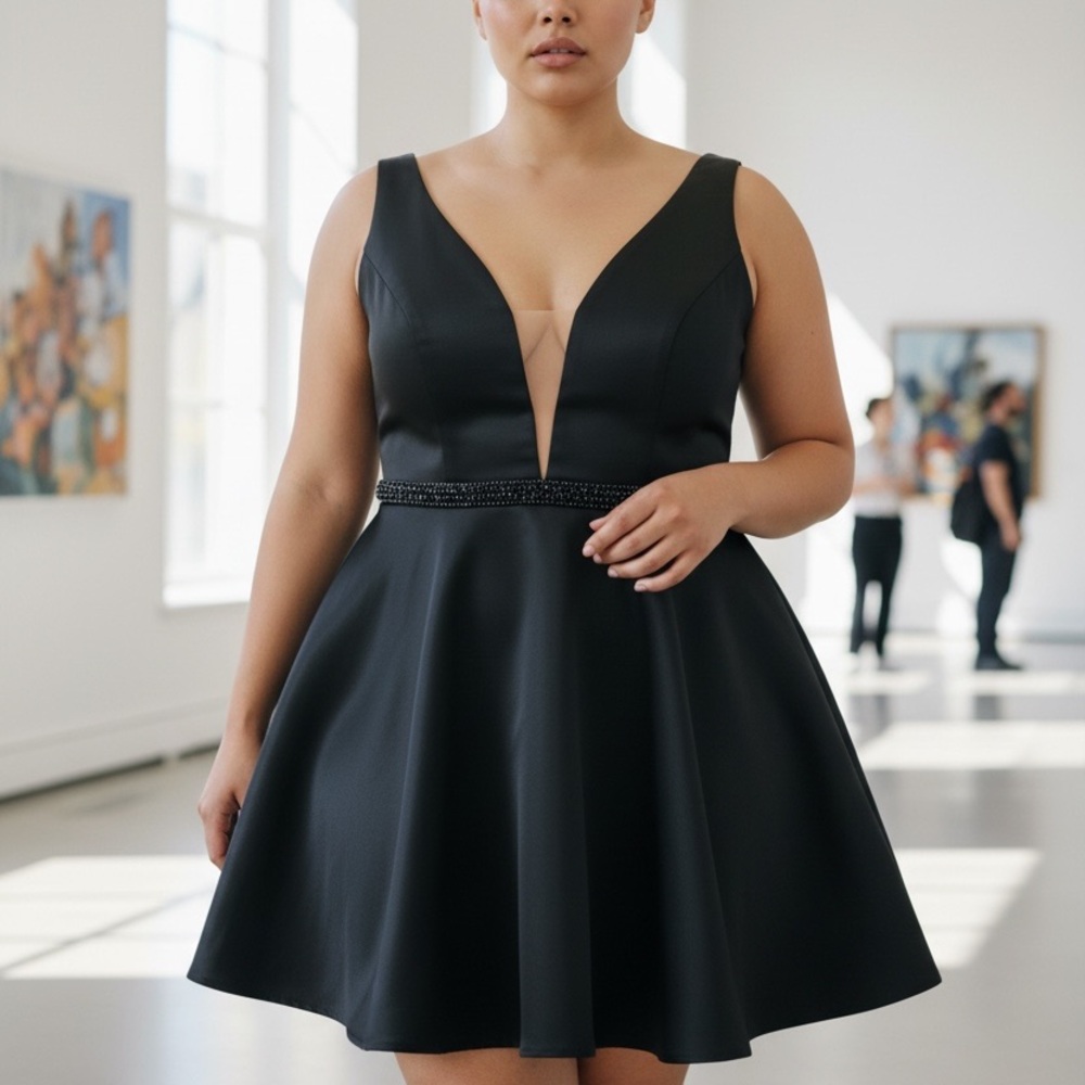 Sherri Hill Black Deep V-Neck Mini Dress